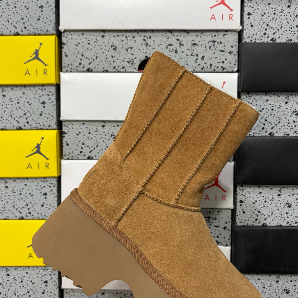 UGG Classic Zip Platform Boot – Women's Mid-Height Suede Boot with Gold Zipper in Chestnut