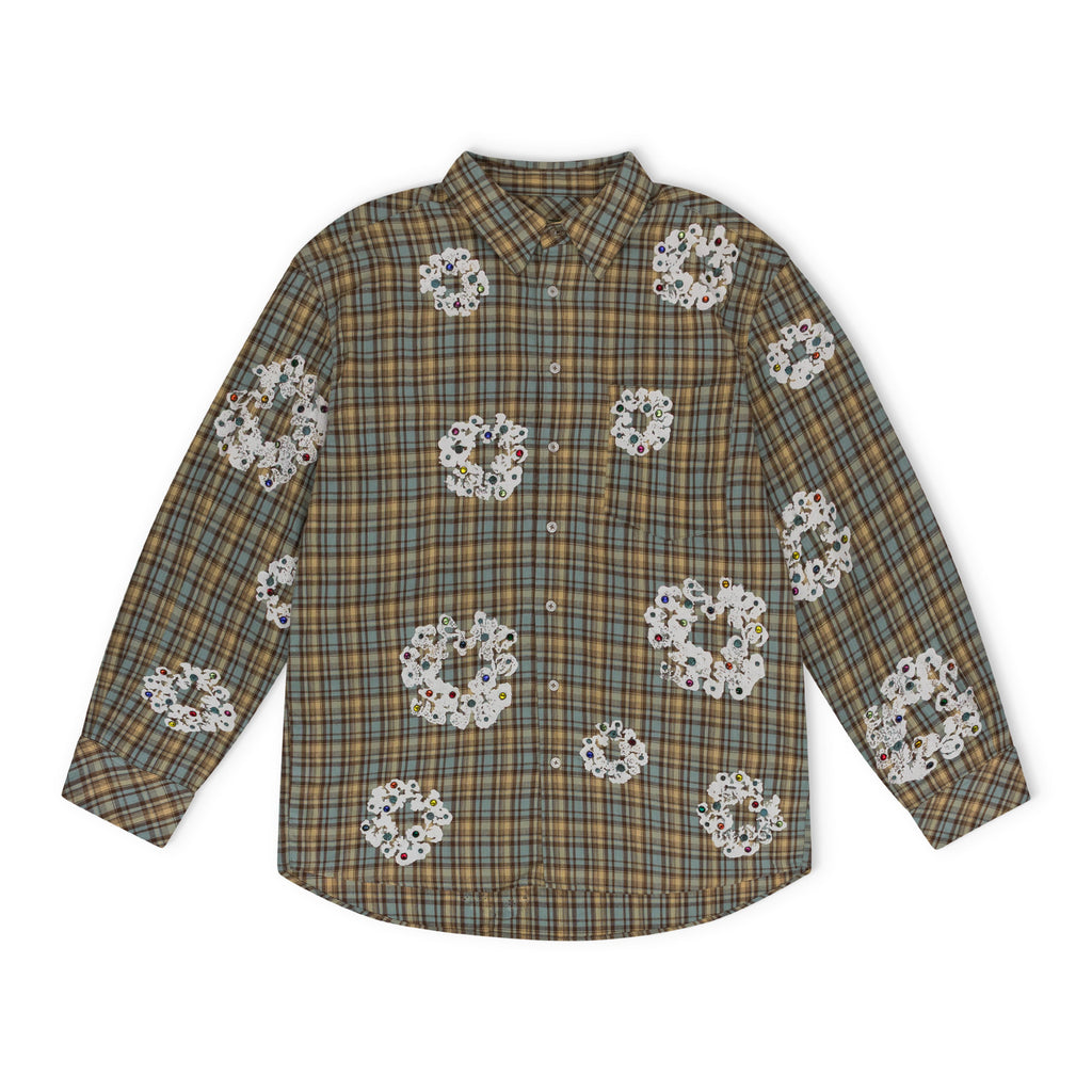 Tan Cotton Wreath Western Button Up