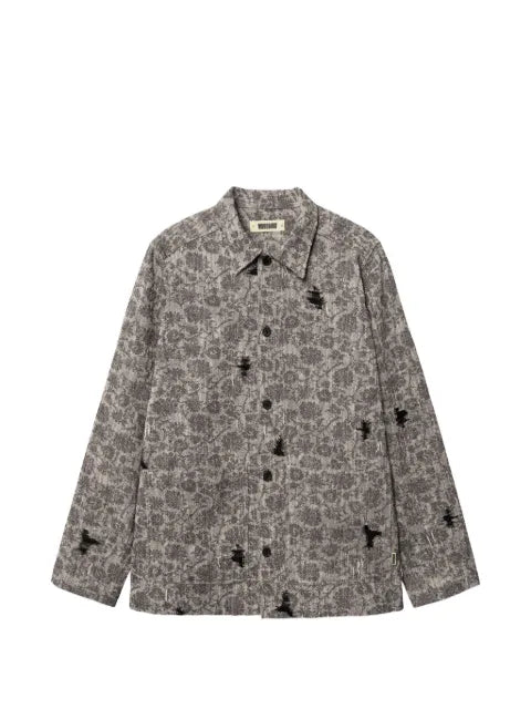 Woodbird Blade Rip distressed floral-print shirt jacket