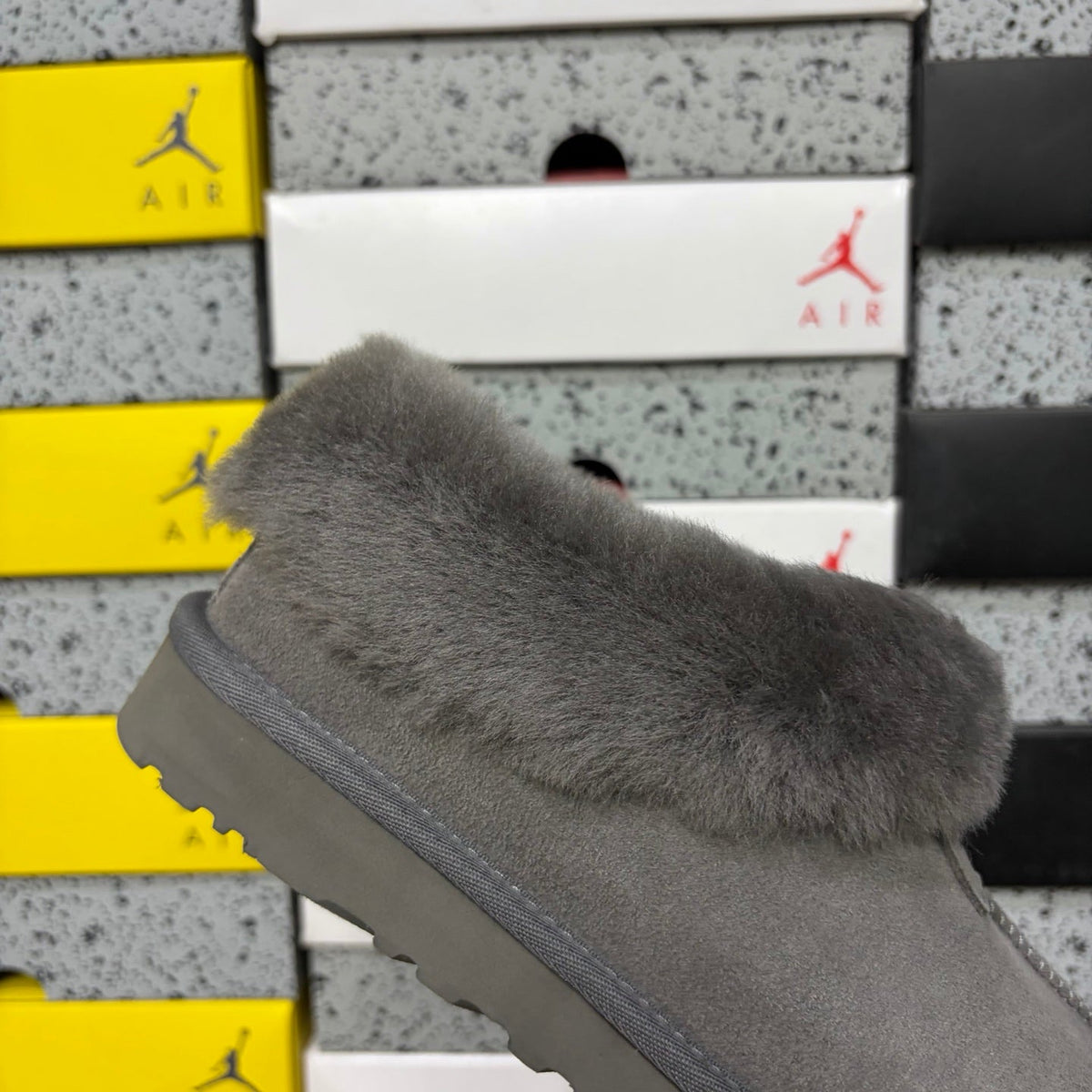 UGG Tazz Slipper – Women’s Suede Clog with Oversized Shearling Cuff in Grey