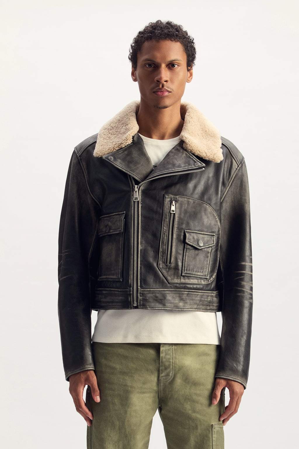 Foil Wordmark Leather Moto Jacket