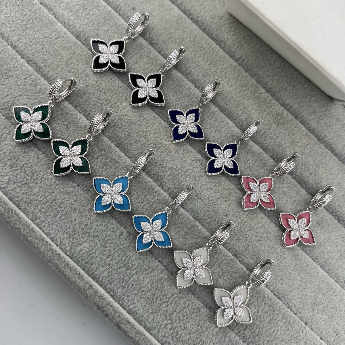 Roberto Coin Style Four-Leaf Clover Cubic Zirconia Earrings