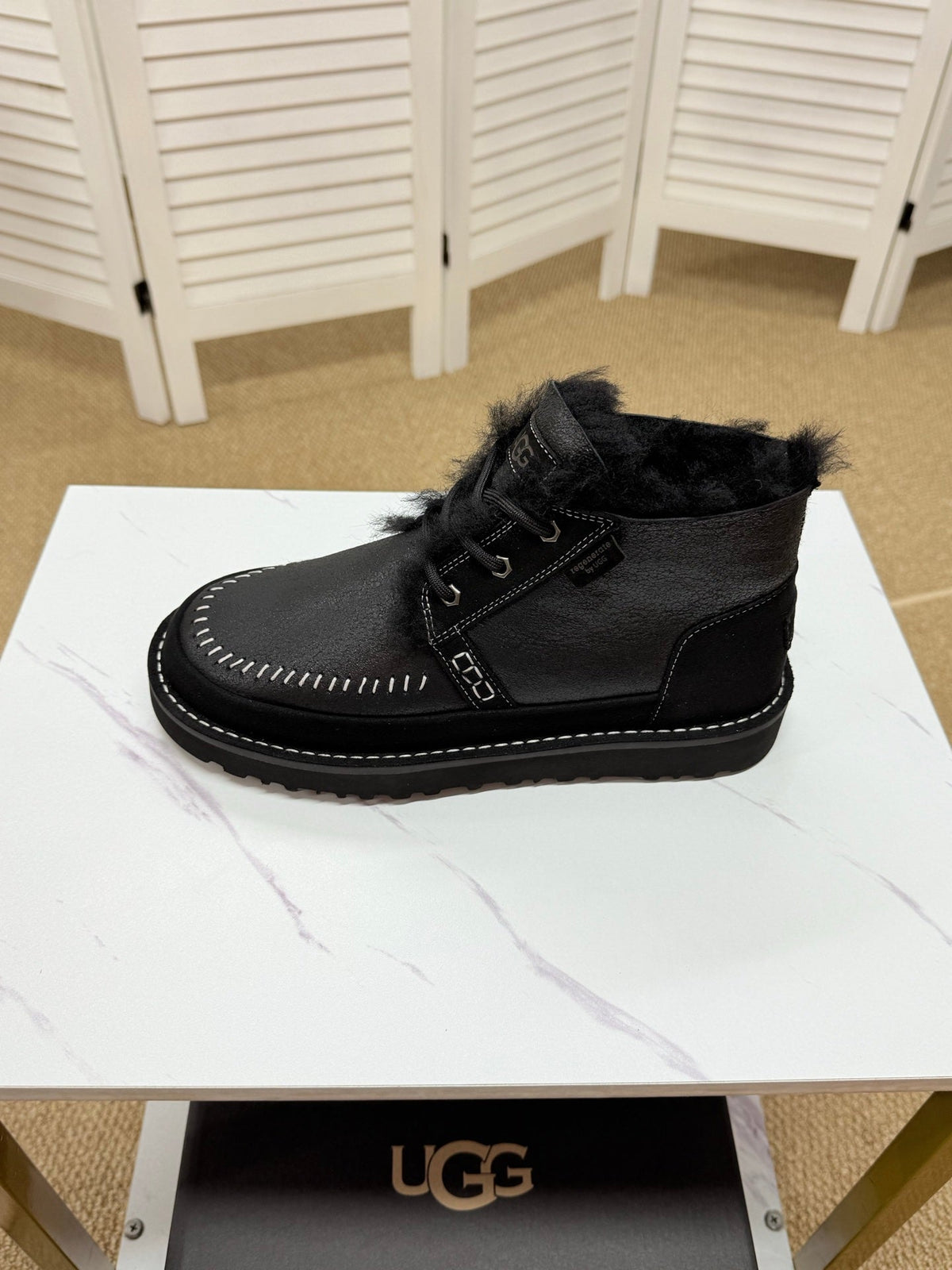 UGG Black Shearling-Collar Leather Boots