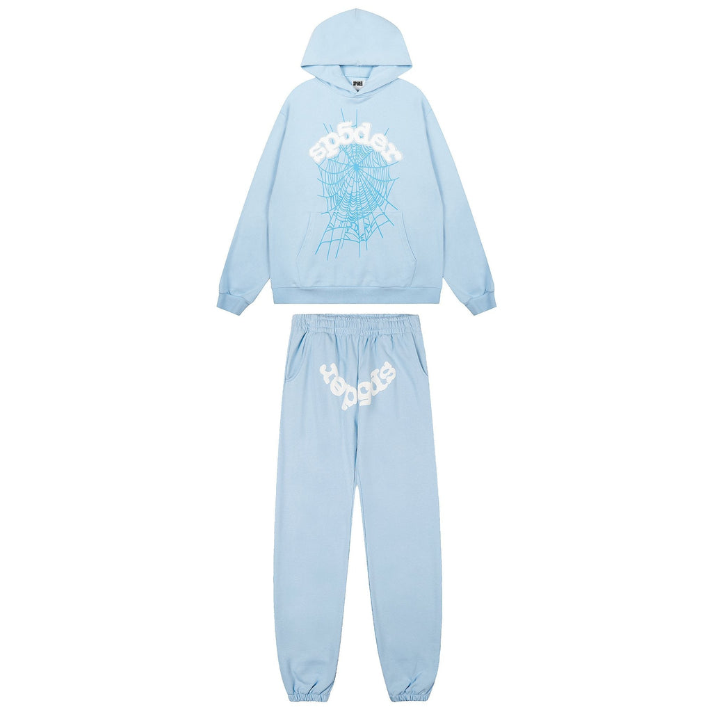 Sp5der Light Blue Spiderweb Hoodie & Sweatpants Matching Set