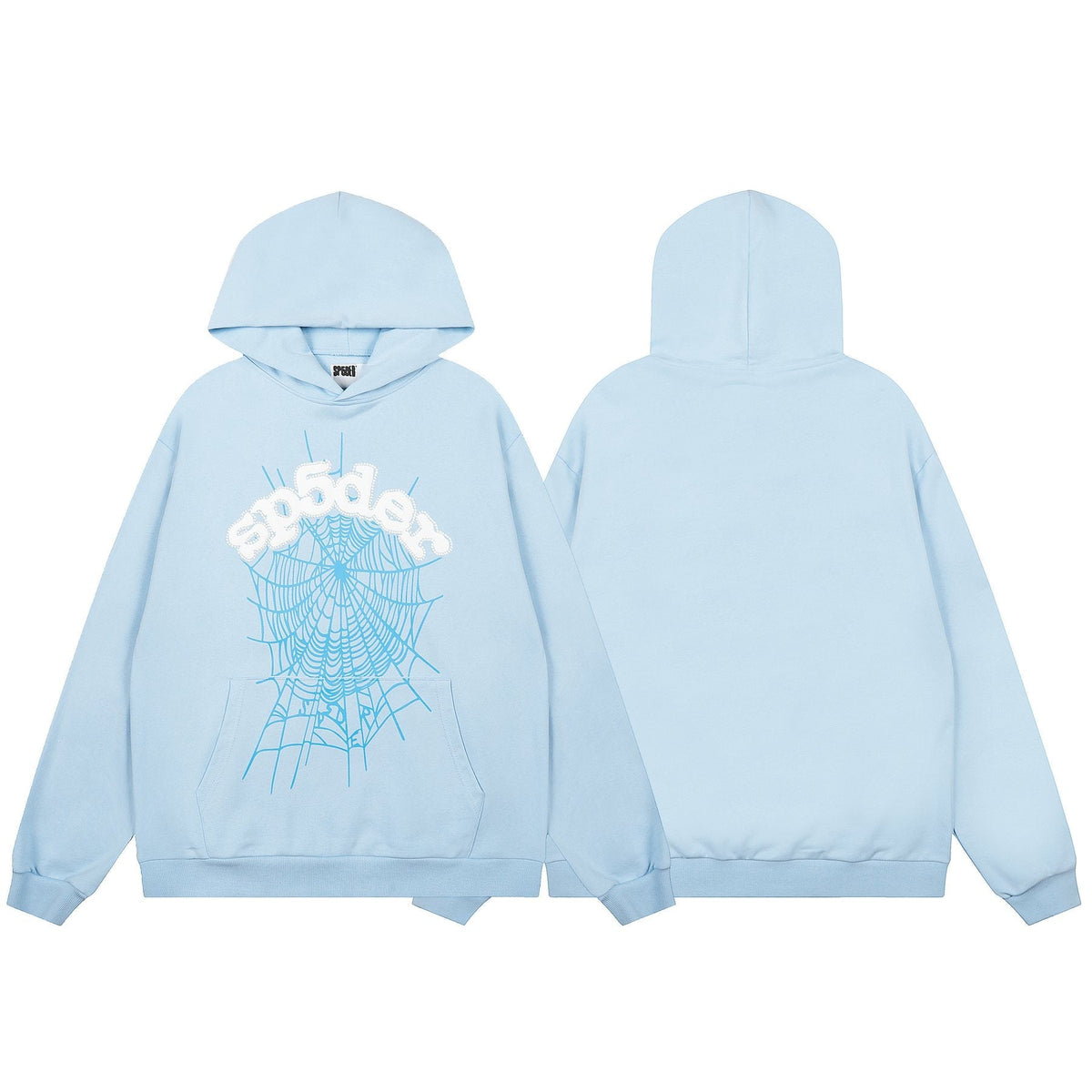 Sp5der Light Blue Spiderweb Hoodie & Sweatpants Matching Set