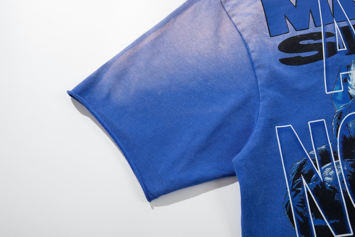 MAJESTIK Washed Blue Front & Back Graphic Short-Sleeve T-Shirt