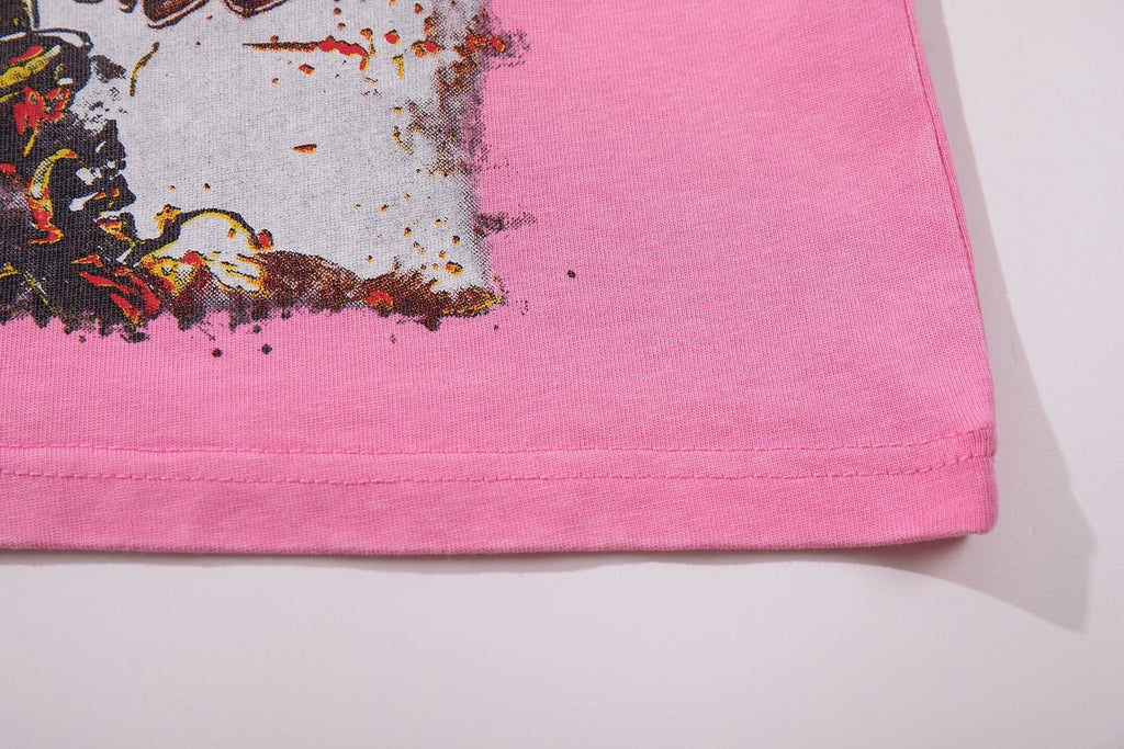 MAJESTIK Pink Rhinestone Distressed Graphic T-Shirt