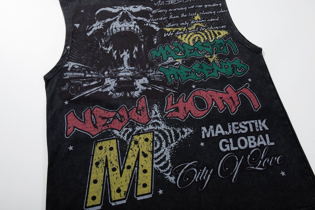 MAJESTIK New York Skull Graphic Sleeveless T-Shirt