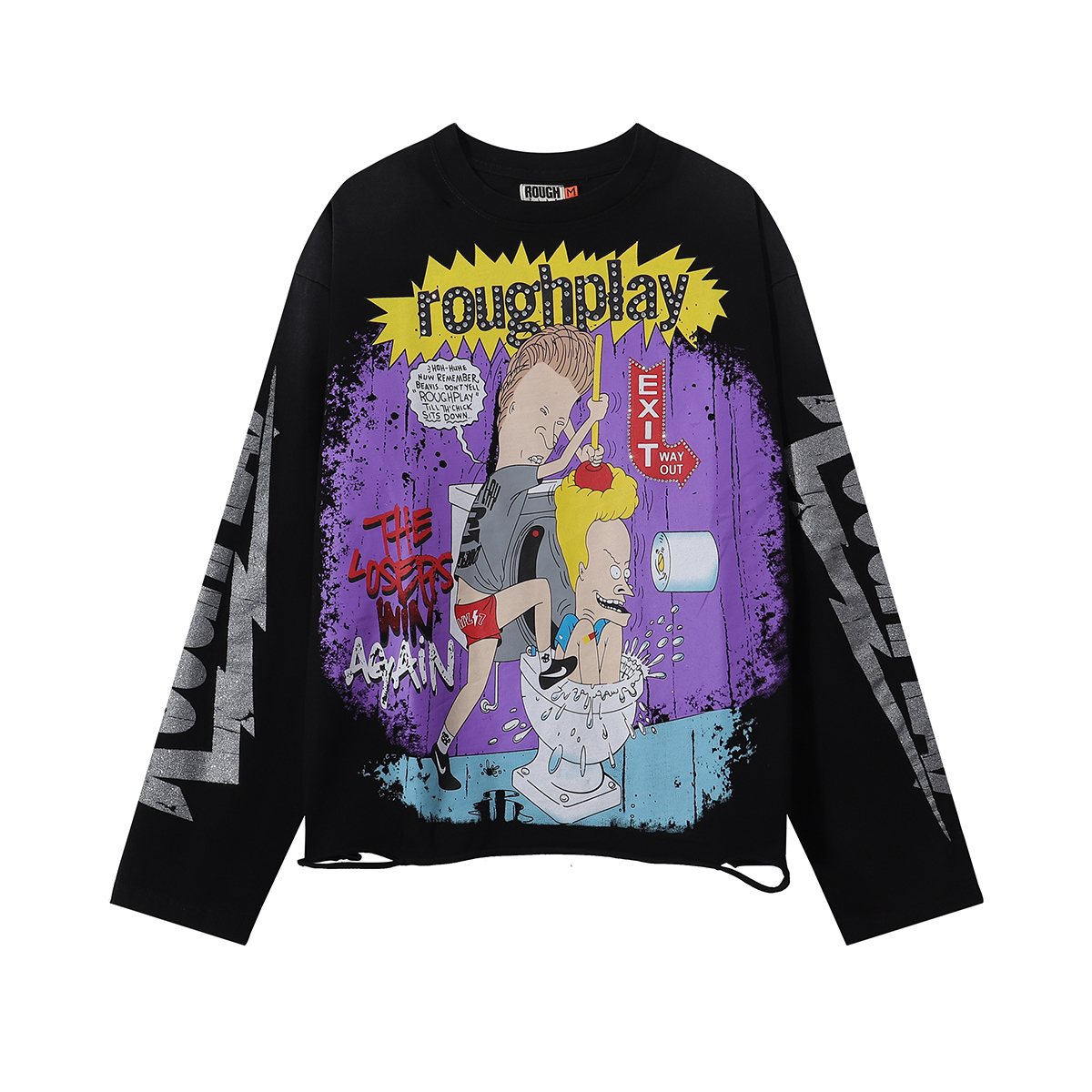 Rough Play Beavis Buttead Rhinestone Graphic Long-Sleeve T-Shirt