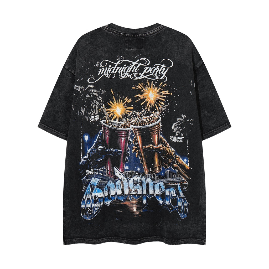 MAJESTIK Racing Graphic Acid-Wash T-Shirt