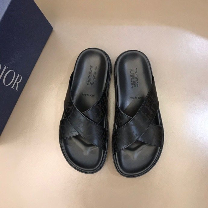 Dior Men's Black Crisscross Slide Sandals