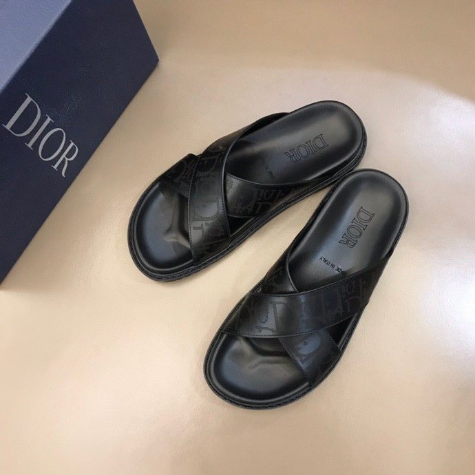 Dior Men's Black Crisscross Slide Sandals