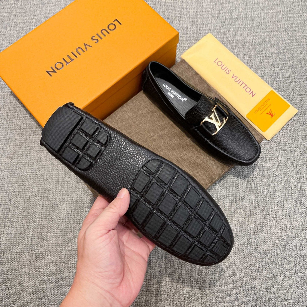 Louis Vuitton Men's Black Leather Hardware Loafers