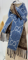 Gucci Blue & Brown Reversible Fringed Scarf