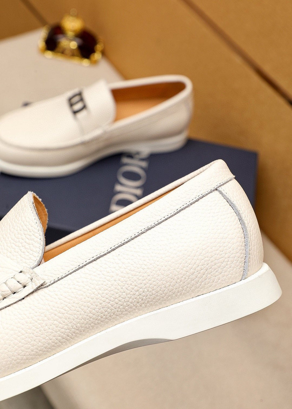 Dior Cream White Metal-Detail Loafers