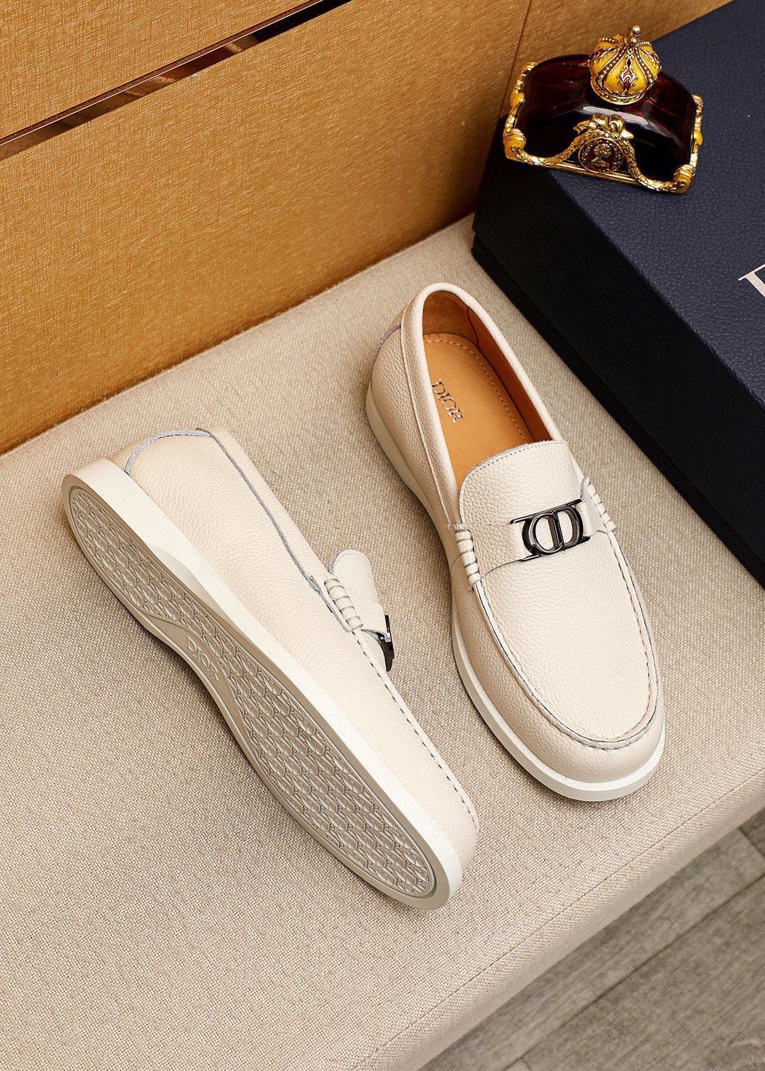 Dior Cream White Metal-Detail Loafers