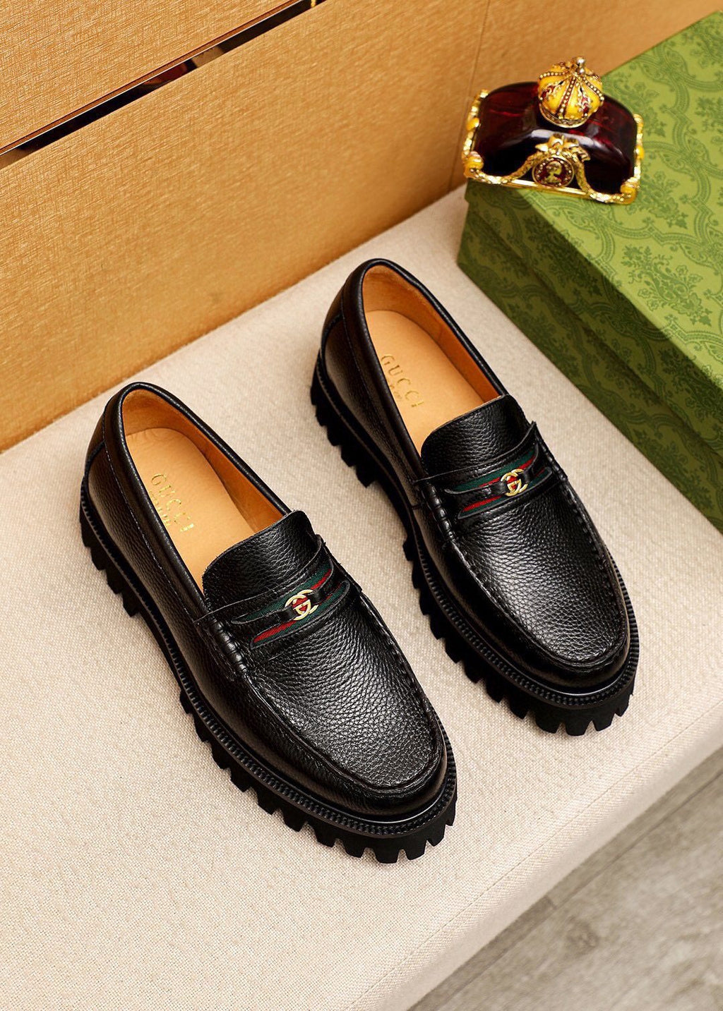 Gucci Black Lug-Sole Loafers