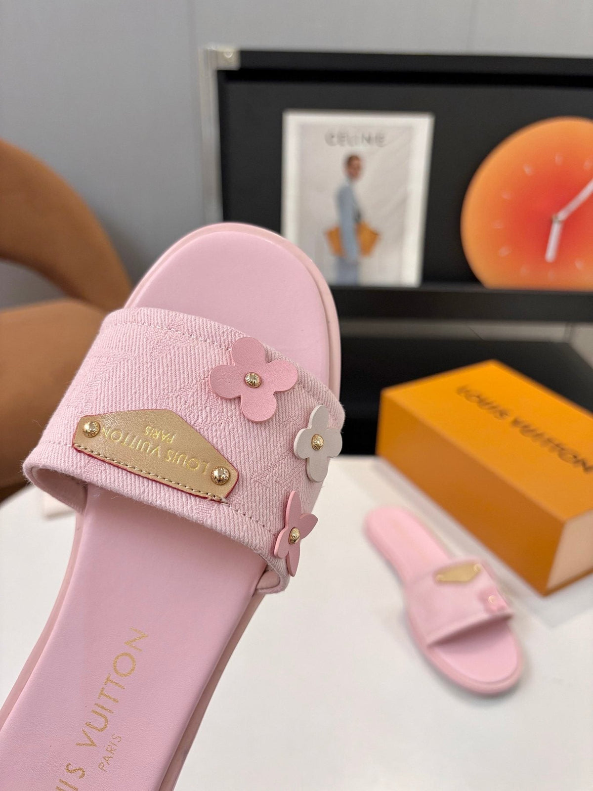 Louis Vuitton Pink Flower Slide Sandals
