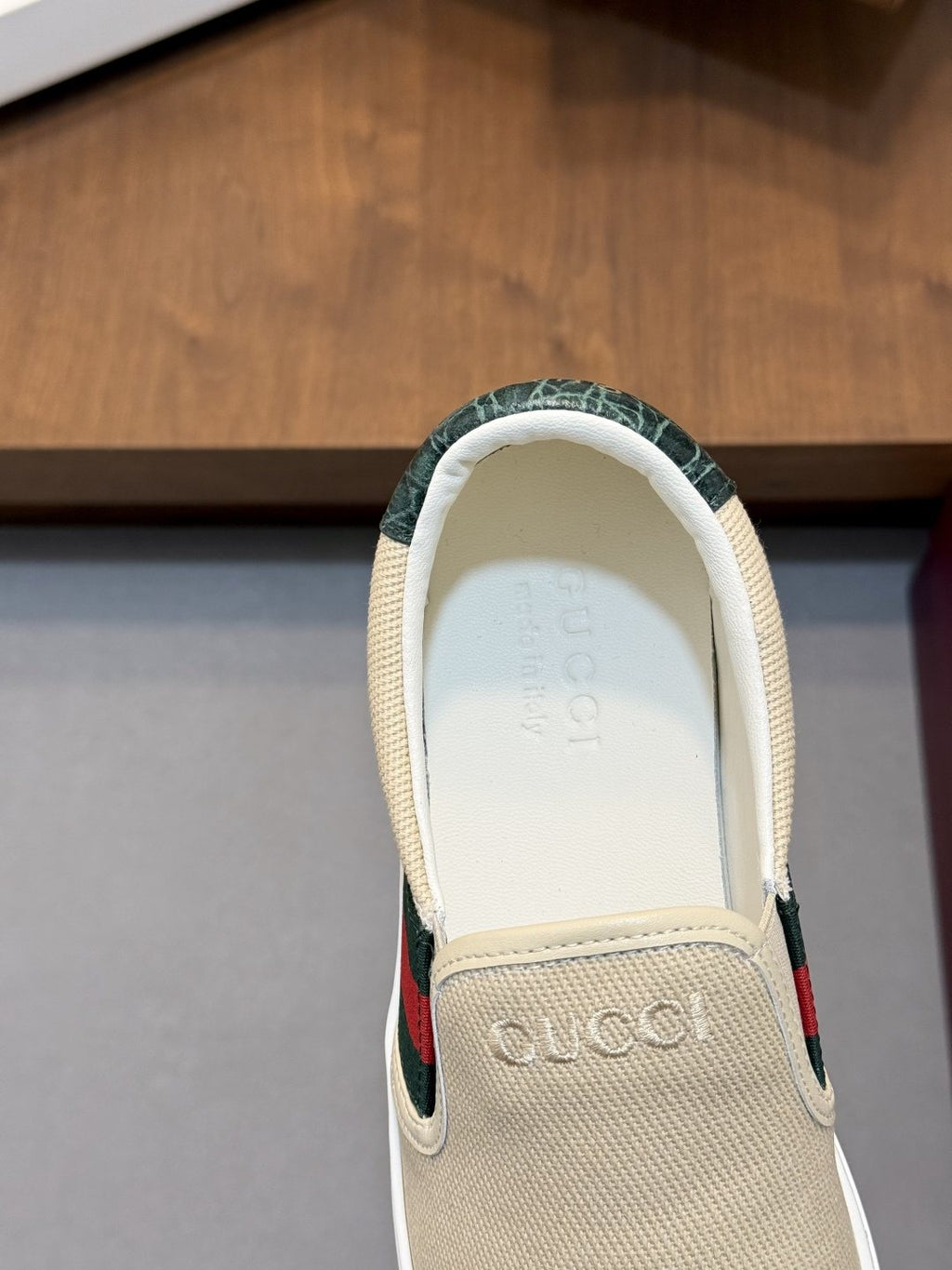 Gucci Beige Web Stripe Slip-On Sneakers