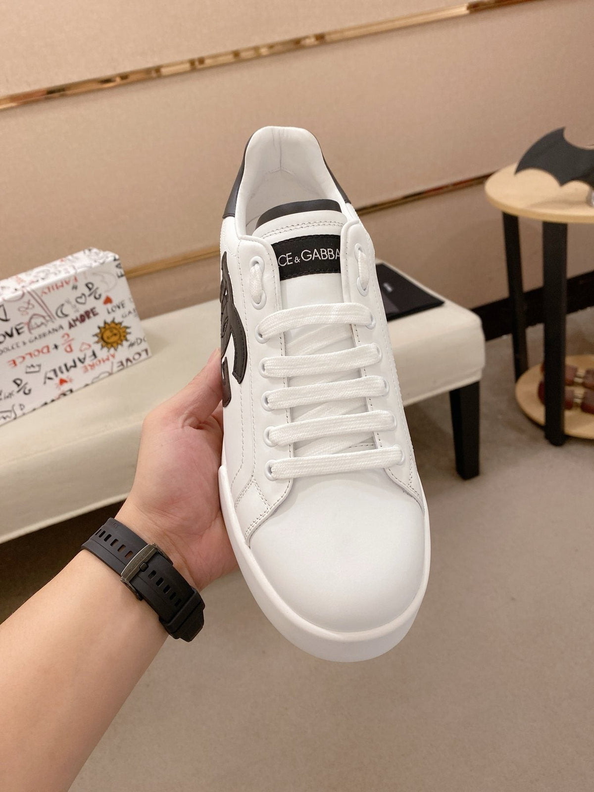 Dolce & Gabbana Men's White Black Accent Sneakers