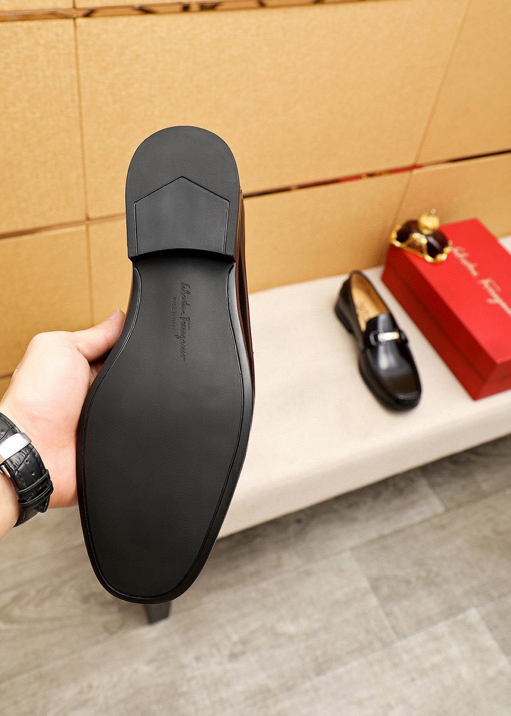 Ferragamo Black Buckle Leather Loafers - Silver-Tone Hardware