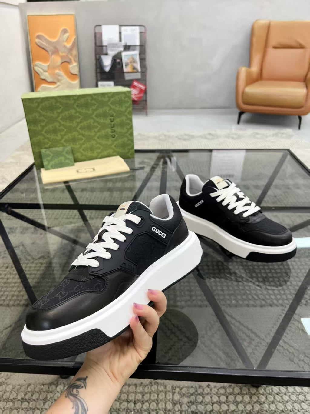 Gucci Men's Monogram Low-Top Sneakers - Layered Paneled Upper