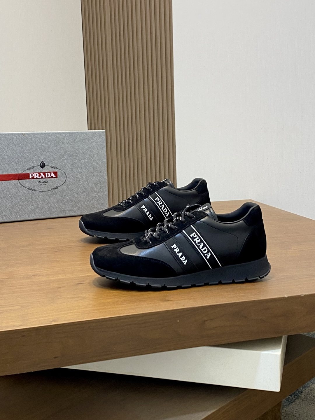 Prada Men's Geometric Panel Sneakers - Lace-Up Closure