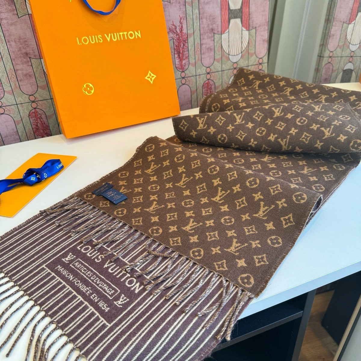 Louis Vuitton Brown Monogram Fringe Scarf