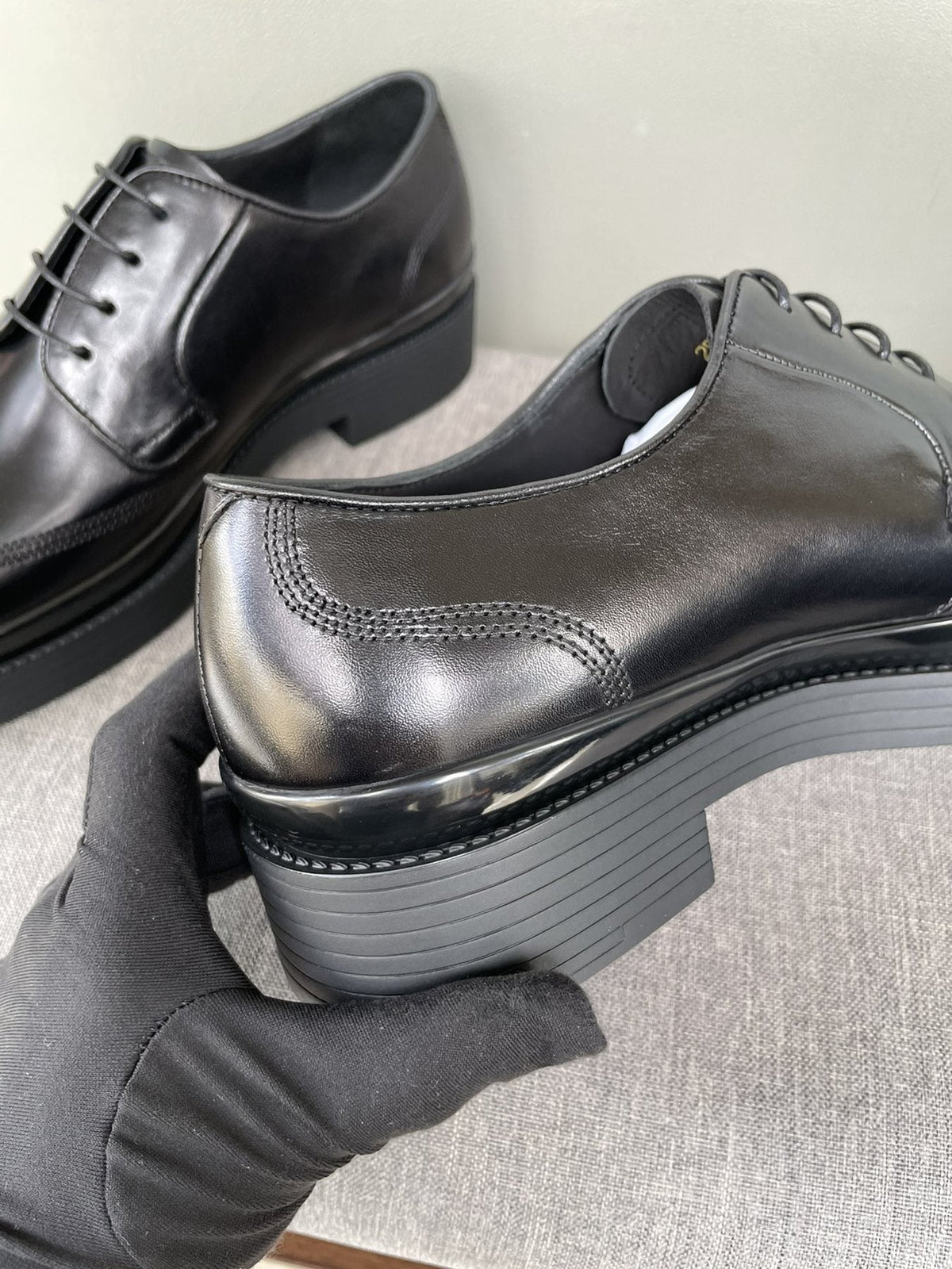 Prada Black Brogue Lace-Up Dress Shoes - Leather Lining
