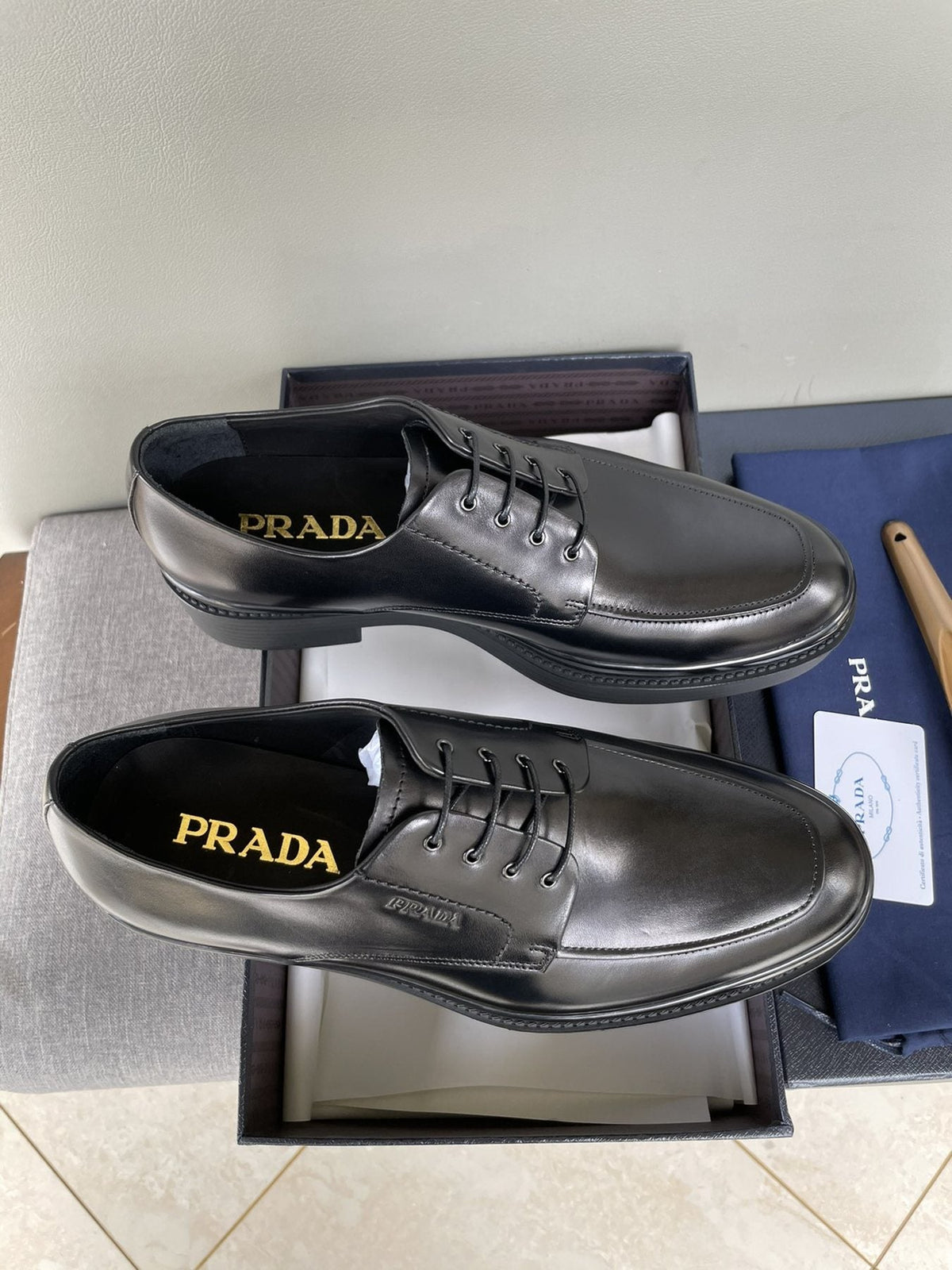 Prada Black Brogue Lace-Up Dress Shoes - Leather Lining