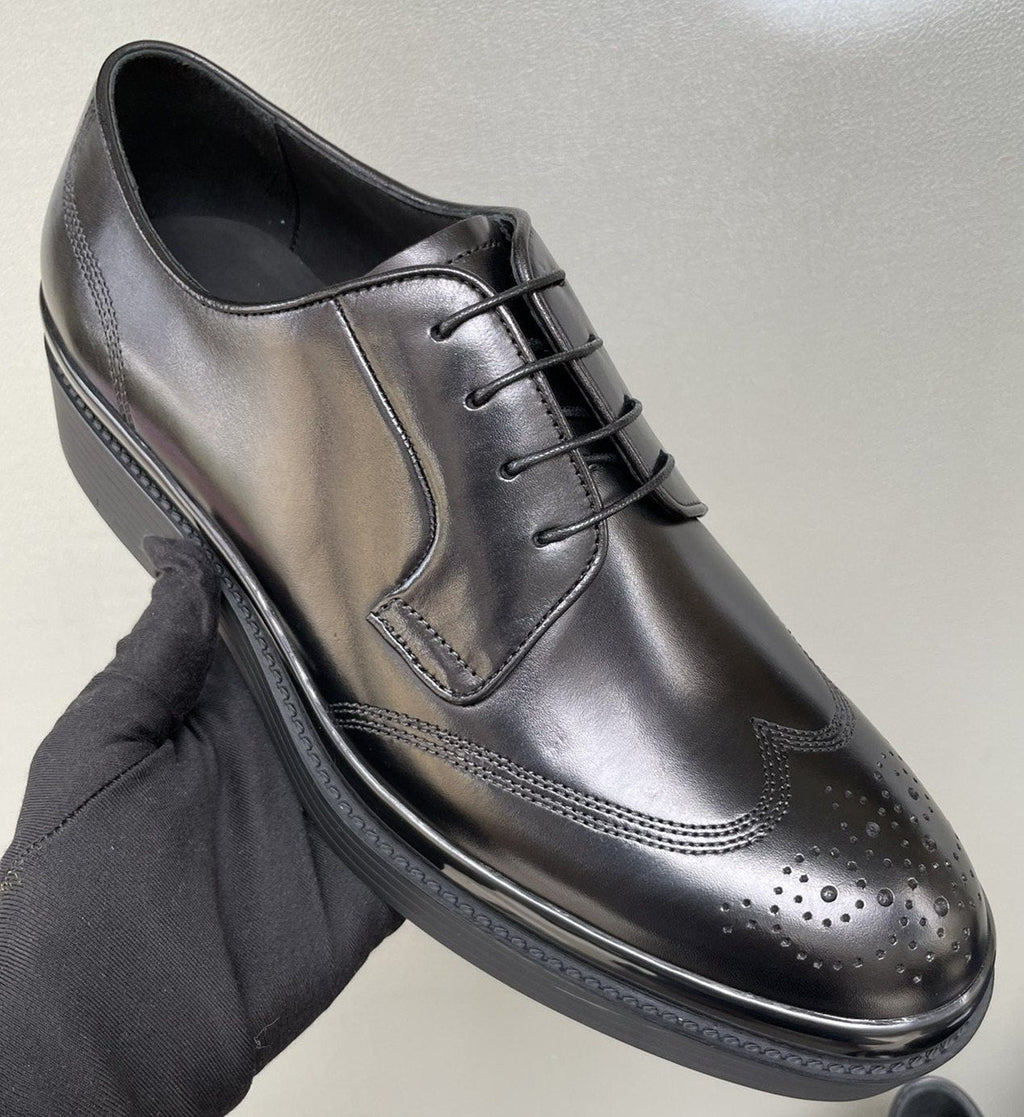 Prada Black Brogue Lace-Up Dress Shoes - Leather Lining