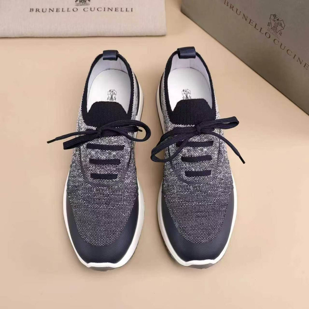 Brunello Cucinelli Men's Knit Lace-Up Sneakers - Layered Contrast Panels