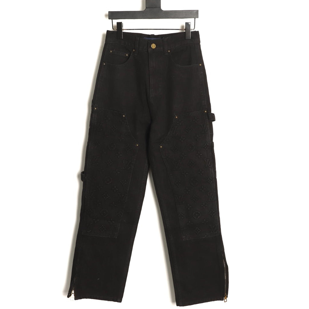 Louis Vuitton Monogram-Style Denim Cargo Trousers - Black