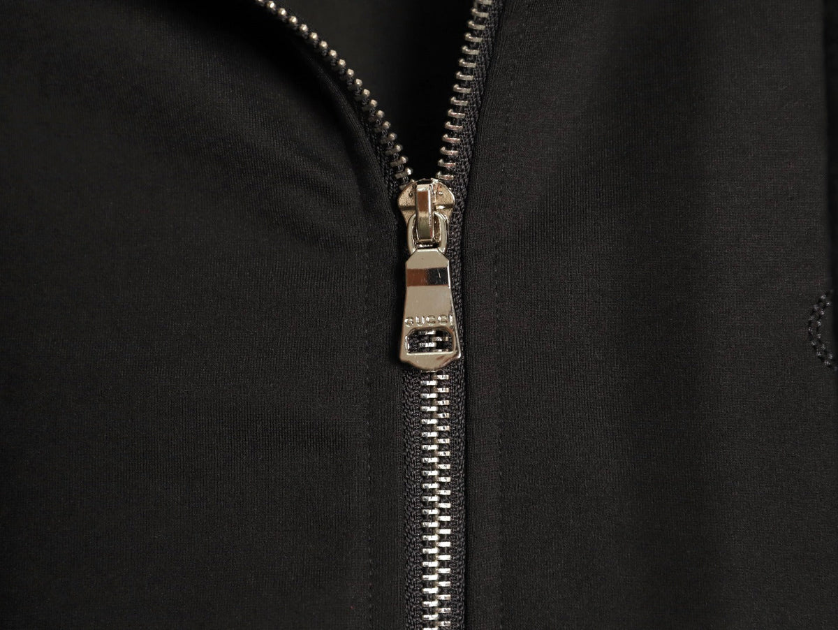 Gucci Lettering-Trim Hooded Zip Jacket - Black